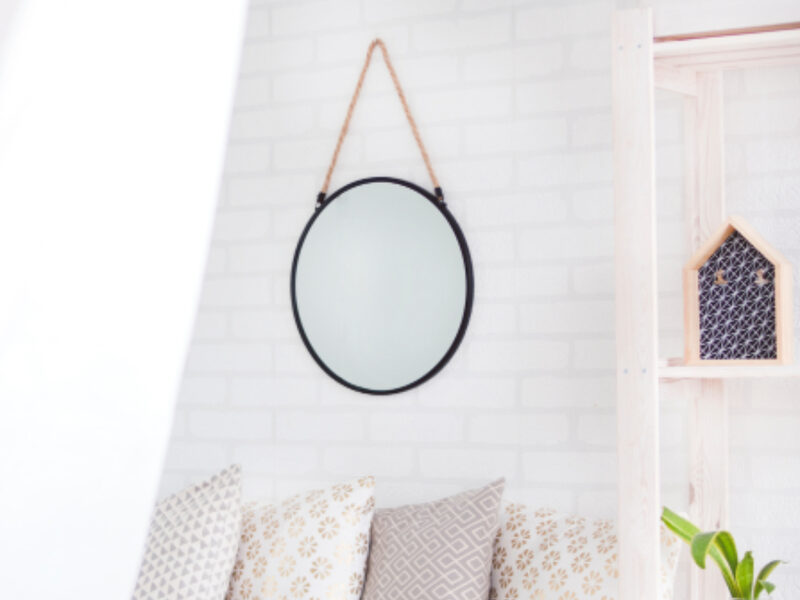 Round Wall Mirror with Hanging Strap, 24 in